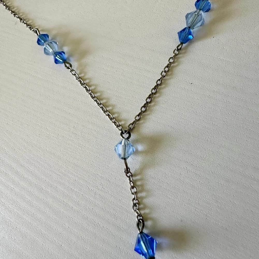 Vintage Blue Beaded Necklace Silver Fairycore